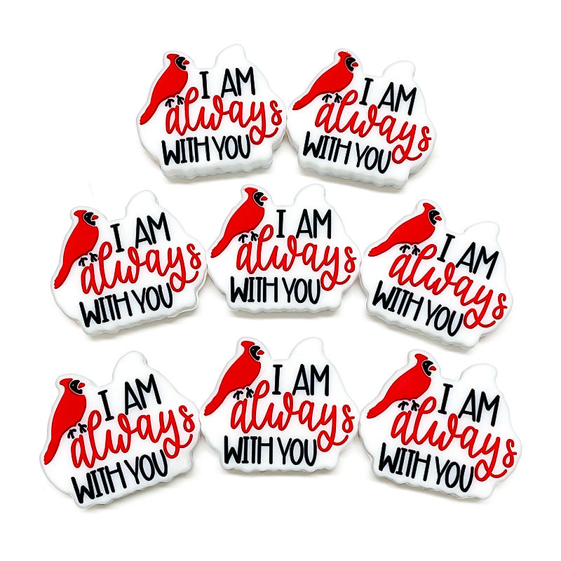 Silicone Focal Beads Parrot Animals With Heartfelt Message 20pcs 3
