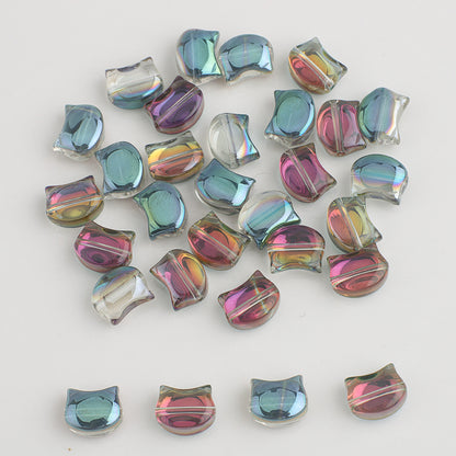 Plating Flat Cat Head Glass Beads 8mm x 10mm Iridescent Colors 30pcs 16