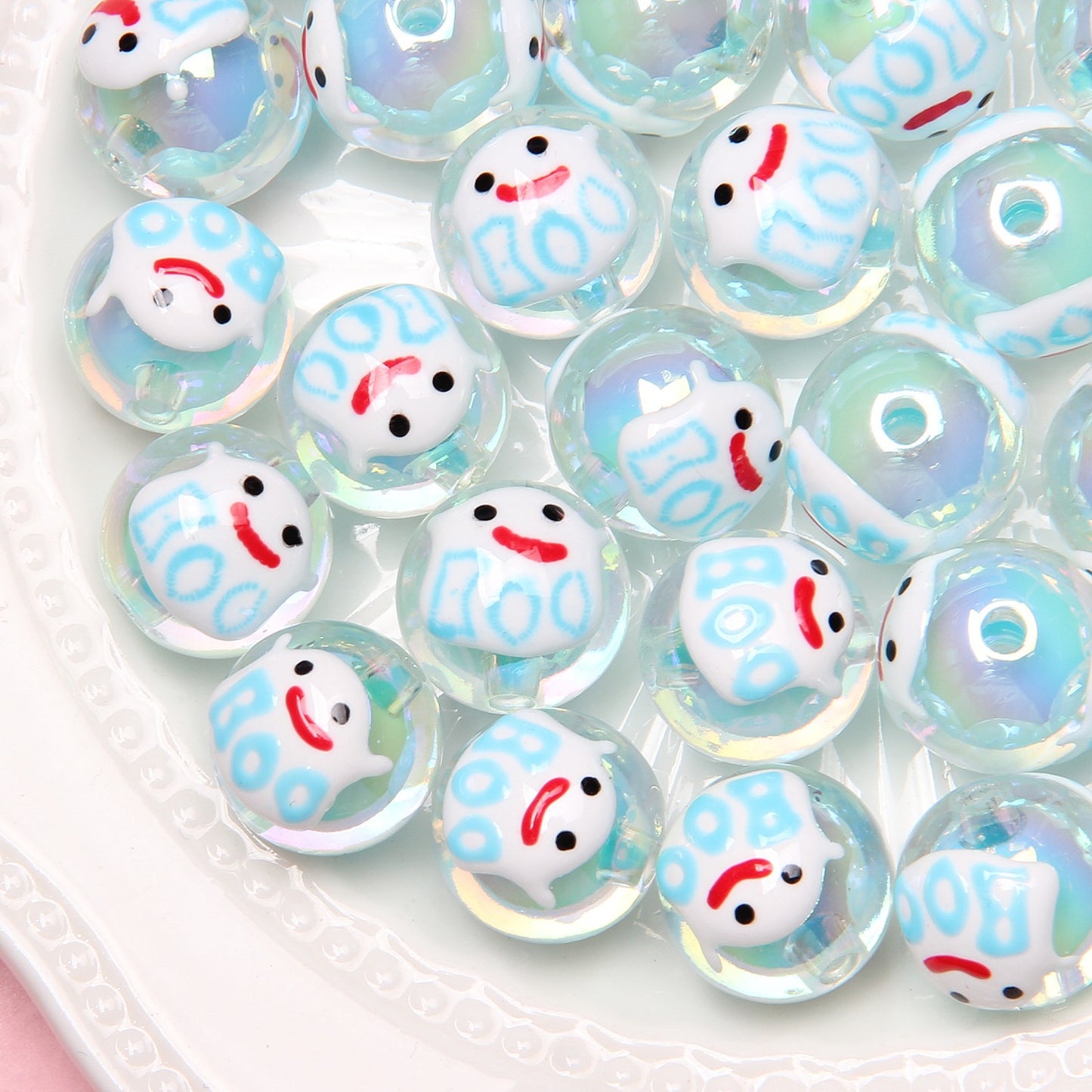 Hand Painted Acrylic Beads 16mm New Year Dog Faces 10pcs 18