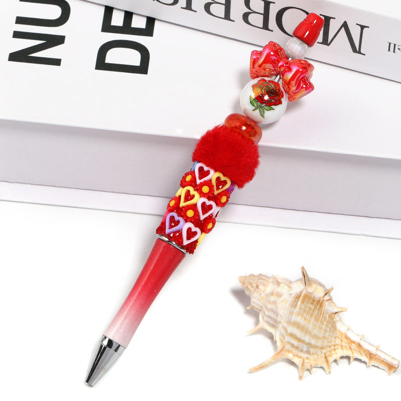 Plating Round Acrylic Beads 16mm Valentine Rose Printed 50pcs 2