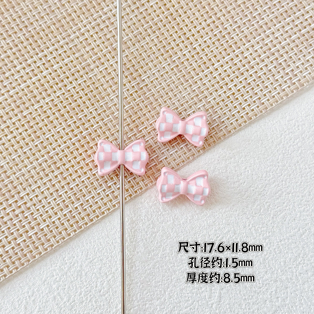 Bow Metal Beads 17mm Baking Painted Checkered Pattern 10pcs 5