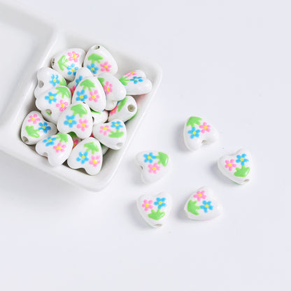 Hand Painted Animal Heart Ceramic Beads 15mm Colorful 5pcs 2