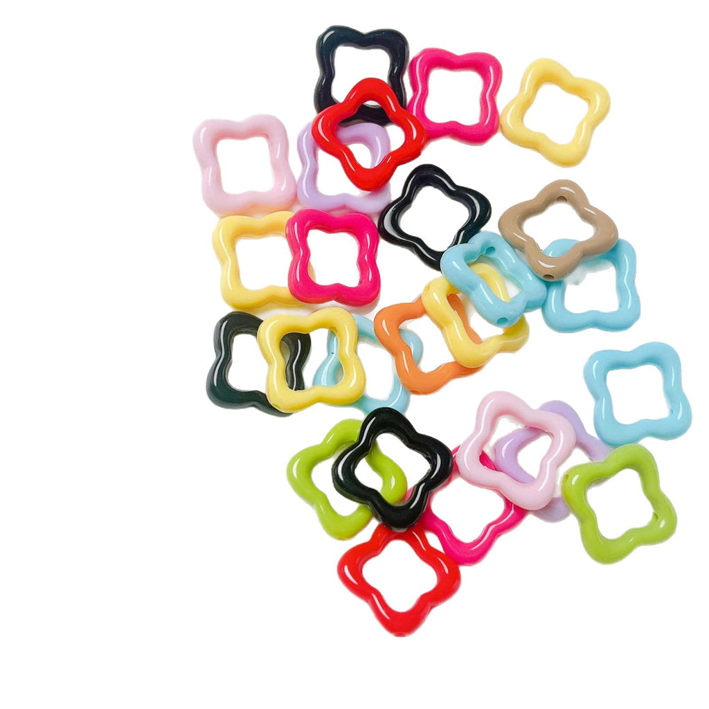 Hollow Clover Frame Acrylic Beads 13mm Colorful Mixed 100pcs 5