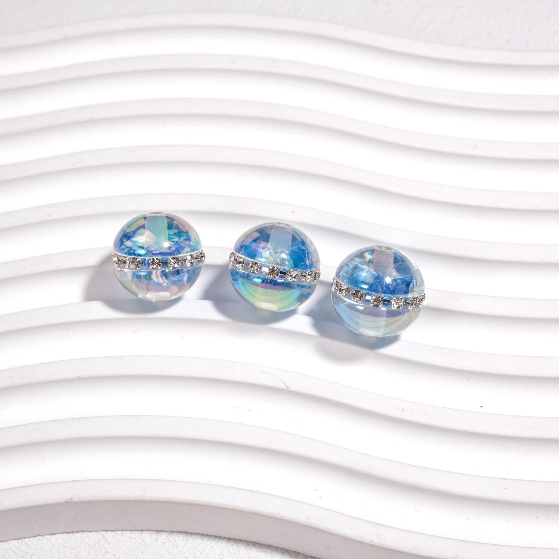 Luminous Rhinestone Chain Enlaced Resin Beads 16mm Round 10pcs 16