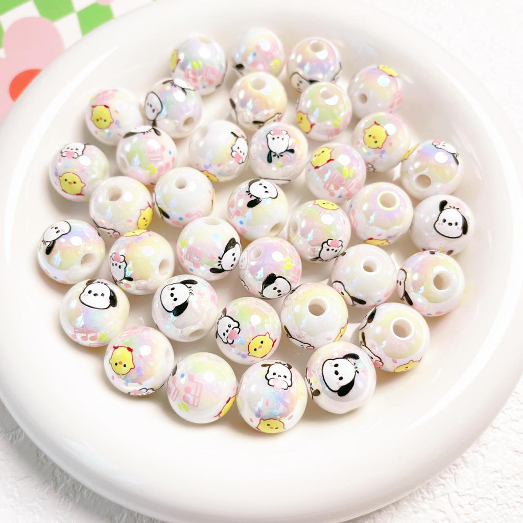 Printed Round Acrylic Beads 15mm Glossy Sanrio Characters 10pcs 5