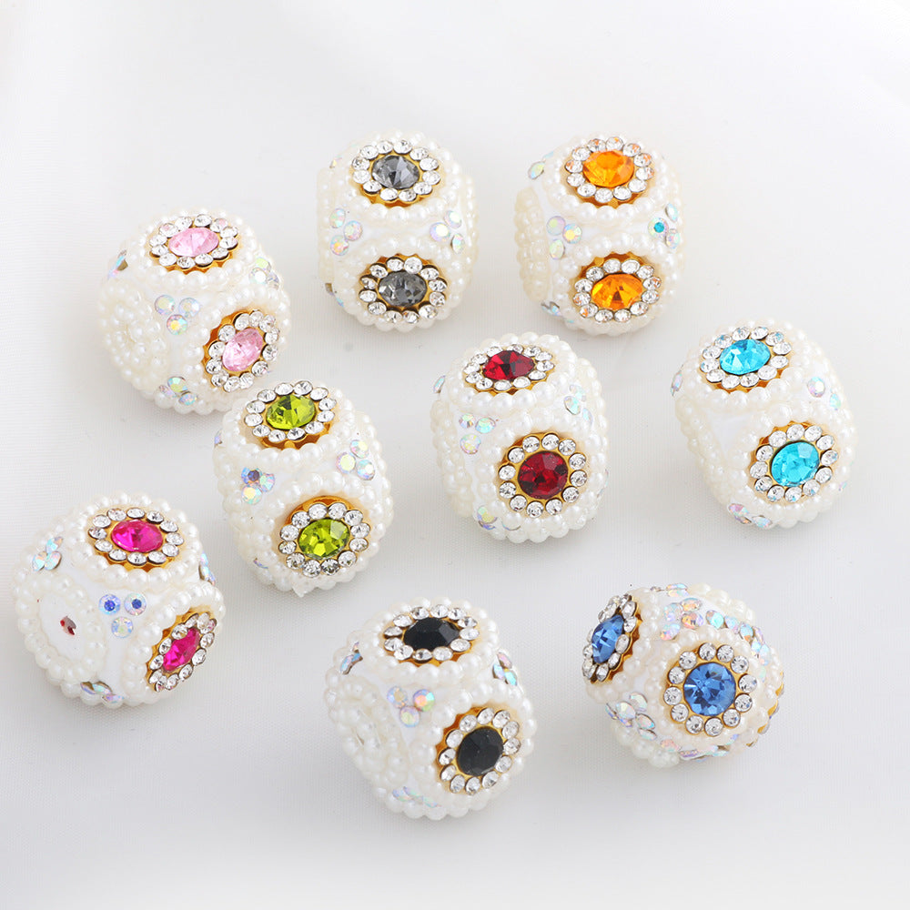 Pearl Encrusted Cube Clay Beads 20mm Rhinestone Accent 5pcs
