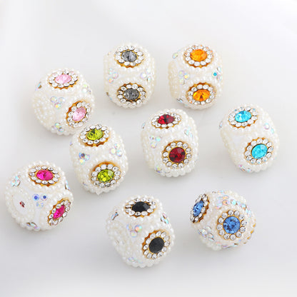 Pearl Encrusted Cube Clay Beads 20mm Rhinestone Accent 5pcs