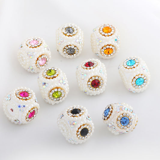 Pearl Encrusted Cube Clay Beads 20mm Rhinestone Accent 5pcs