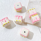 Painted Square Acrylic Beads 2.7mm Hand Drawn Cream Cake Design 7