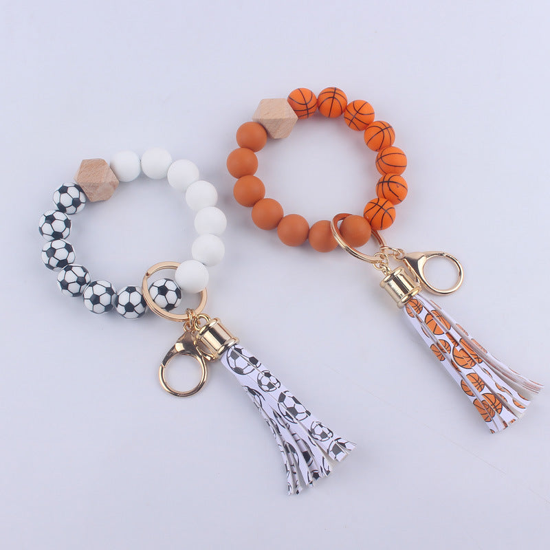 Football Tassel Silicone Bead Wristlet Keychain Sports Theme 4