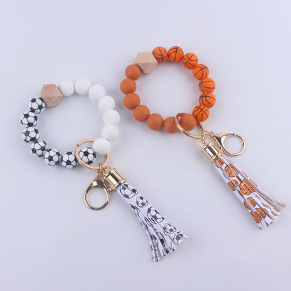 Football Tassel Silicone Bead Wristlet Keychain Sports Theme 4