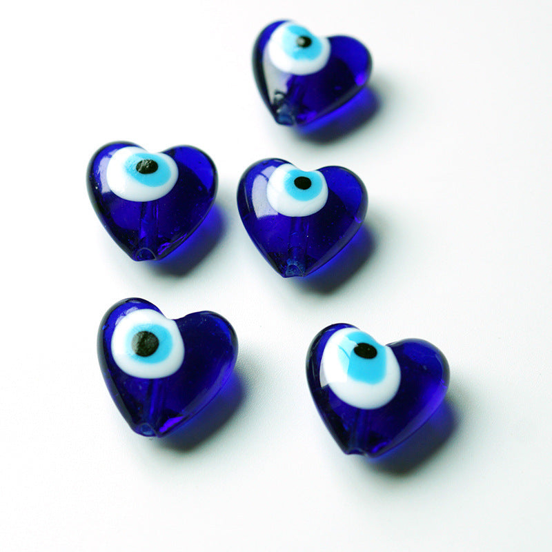 Lampwork Glass Beads Heart 12-20mm Double-Sided Turkey Evil Eye Blue 50pcs 2