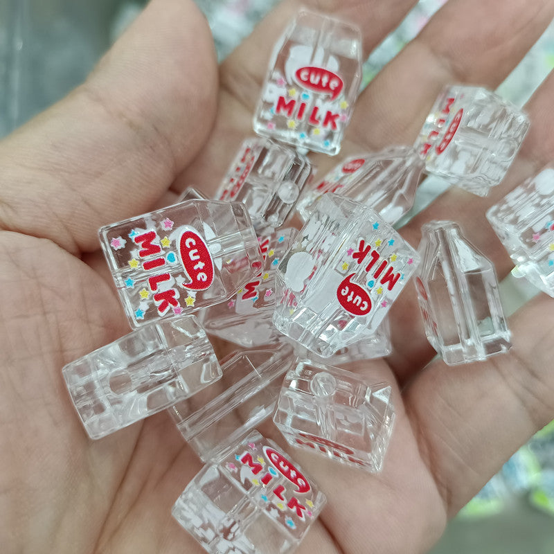 Transparent Milk Box Acrylic Beads 15x20mm Colorful Prints 100pcs 7
