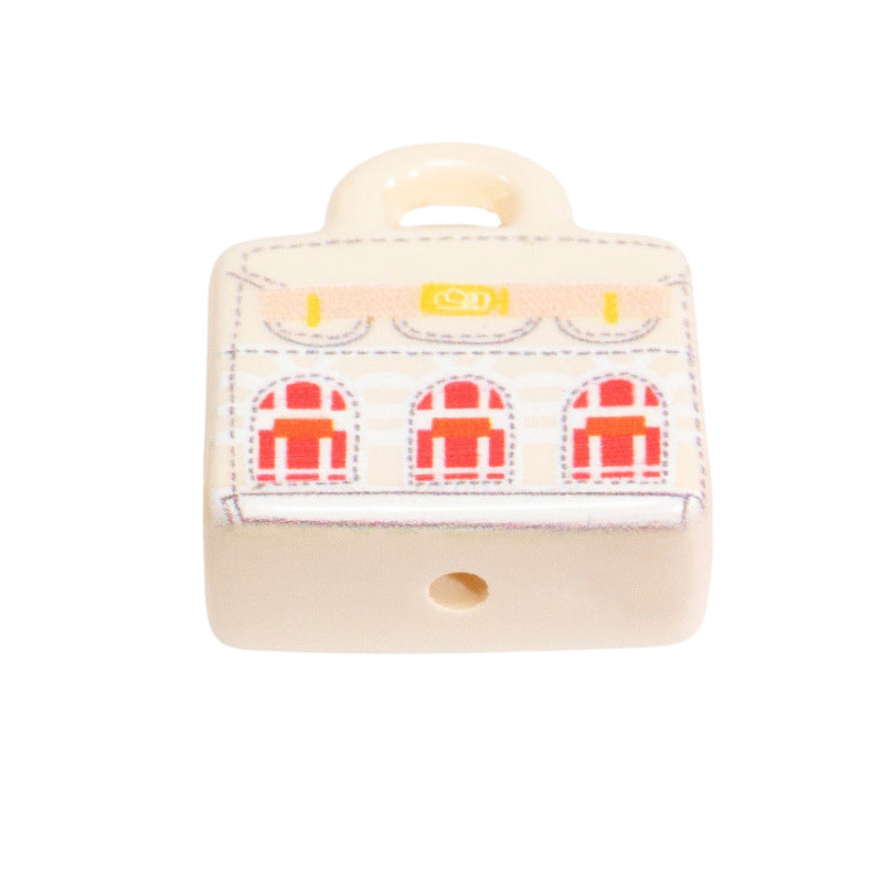 Painted Handbag Acrylic Beads 20/25mm Cartoon Pattern 10pcs 38