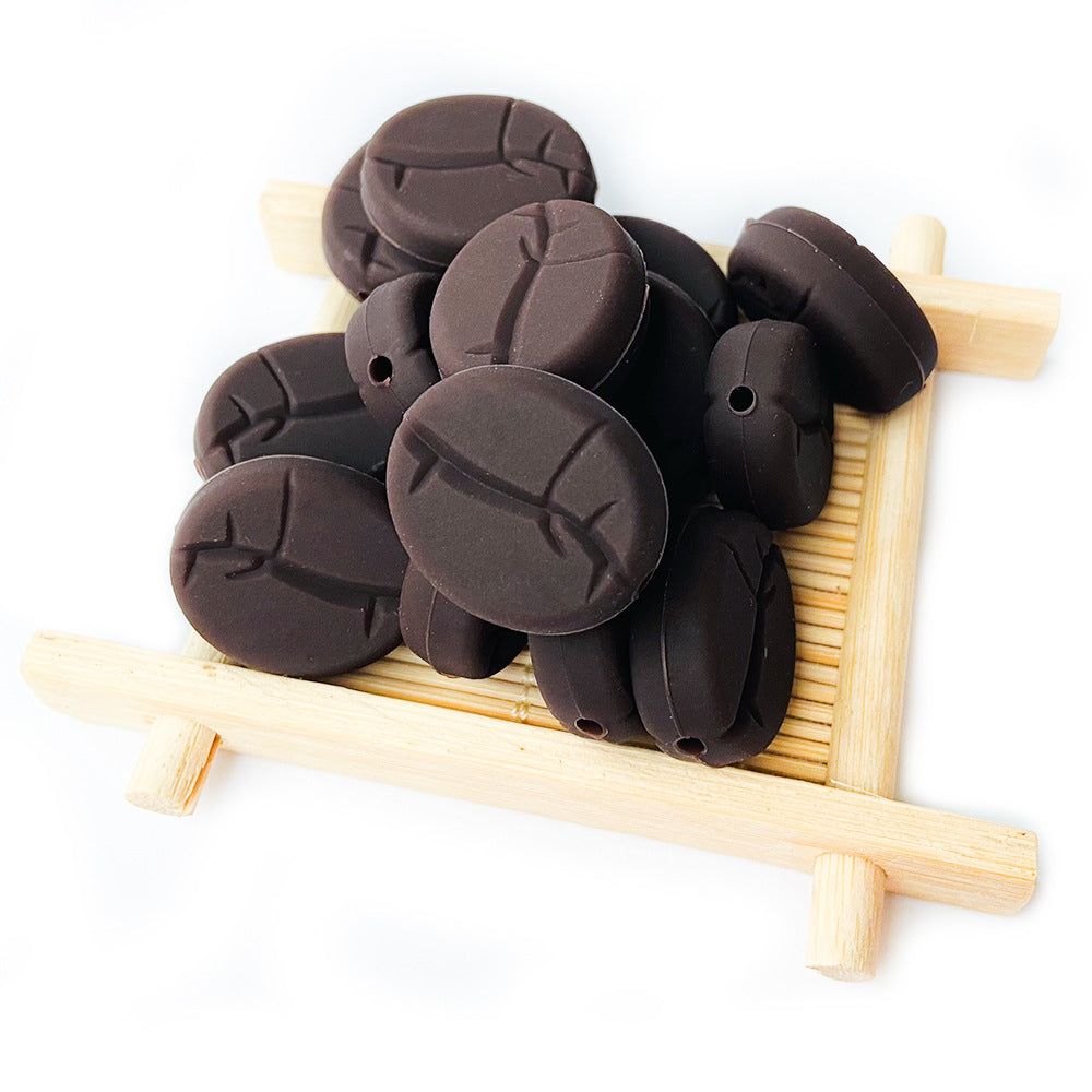 Silicone Focal Beads Coffee Beans Brown Matte Texture 20pcs 3