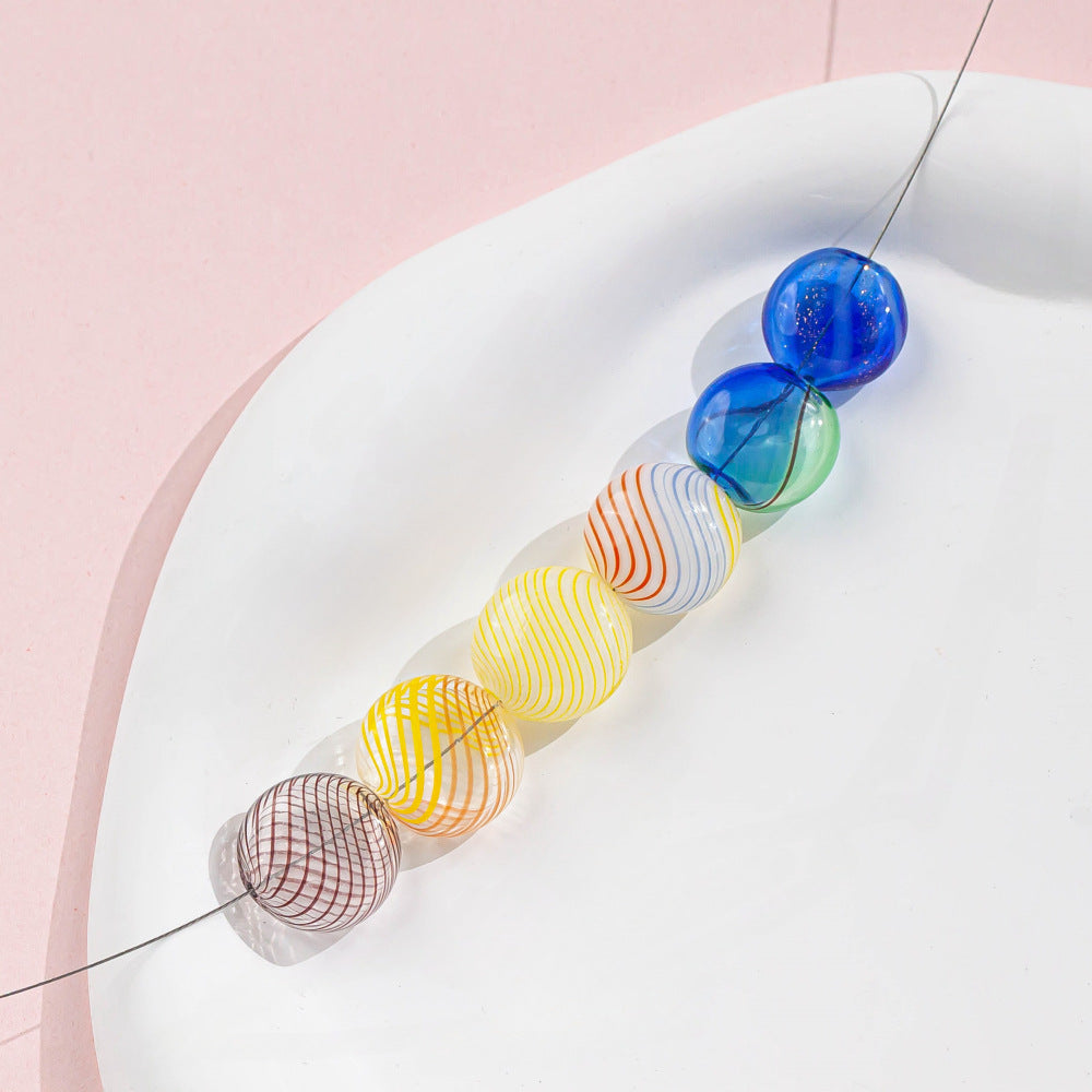 Antique Flat Blown Glass Beads 15-20mm Colorful Swirls 4pcs 3
