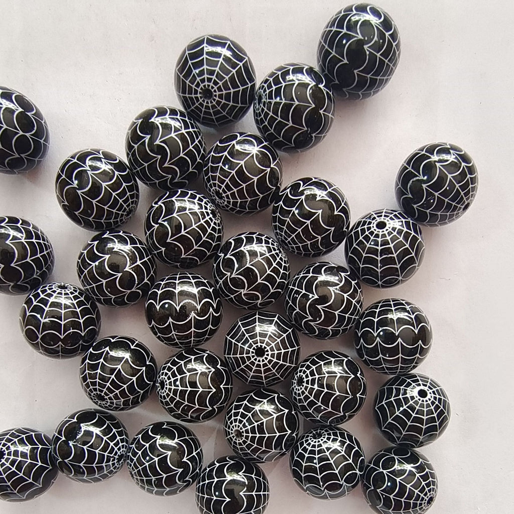Halloween Printed Bubblegum Beads 20mm Spider Web Pumpkin Design 3