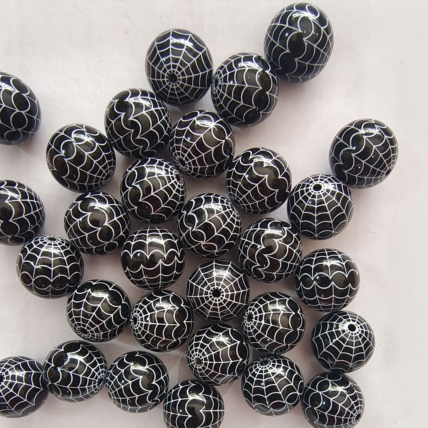 Halloween Printed Bubblegum Beads 20mm Spider Web Pumpkin Design 3