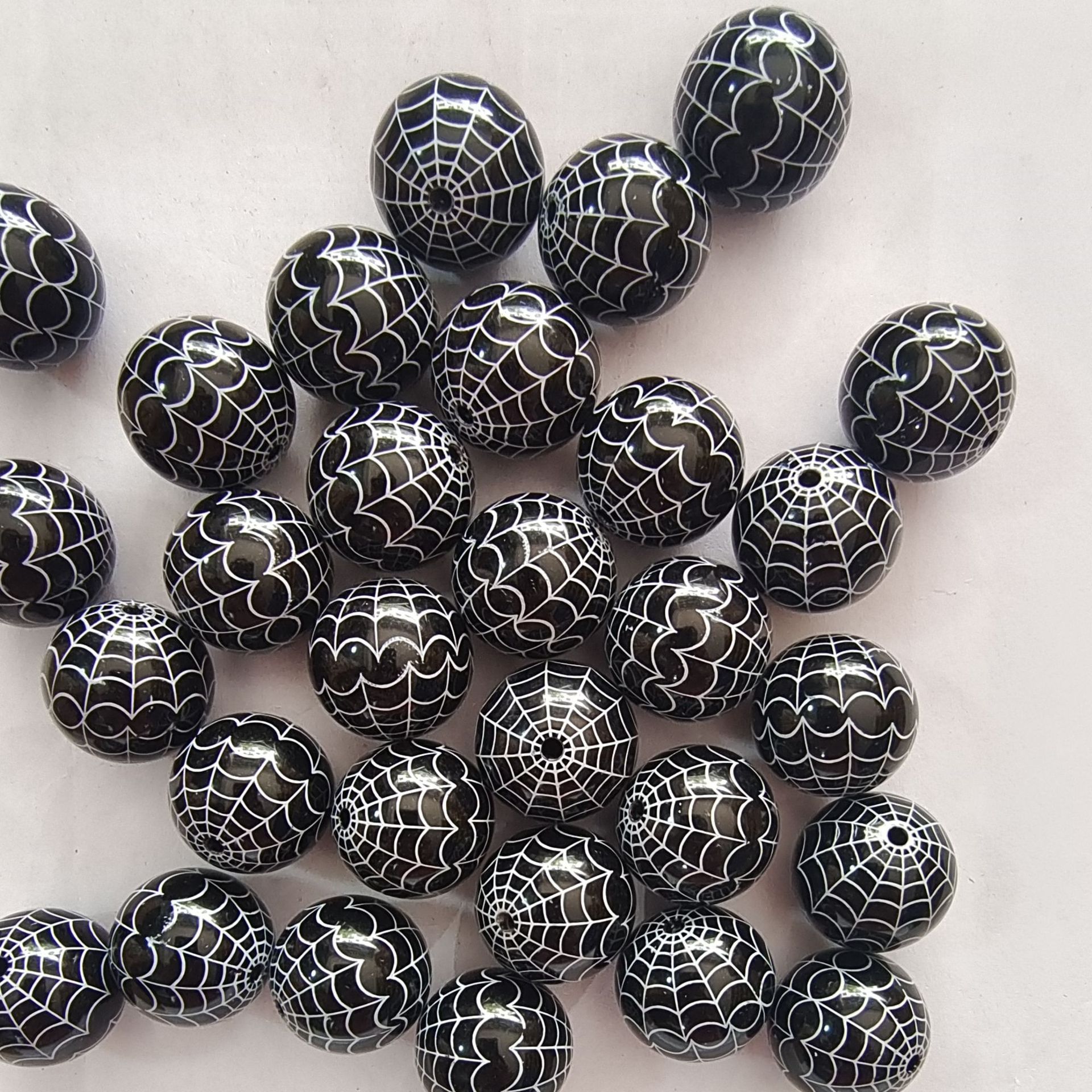 Halloween Printed Bubblegum Beads 20mm Spider Web Pumpkin Design 3