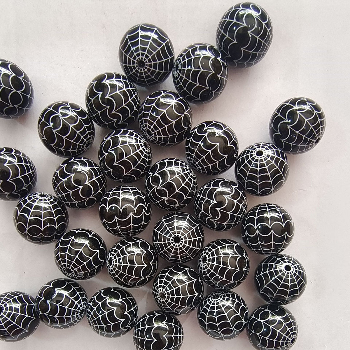 Halloween Printed Bubblegum Beads 20mm Spider Web Pumpkin Design 3
