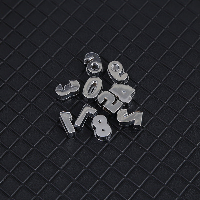 Chunky Number Metal Beads 8mm Rhinestone Embeded 50pcs 4