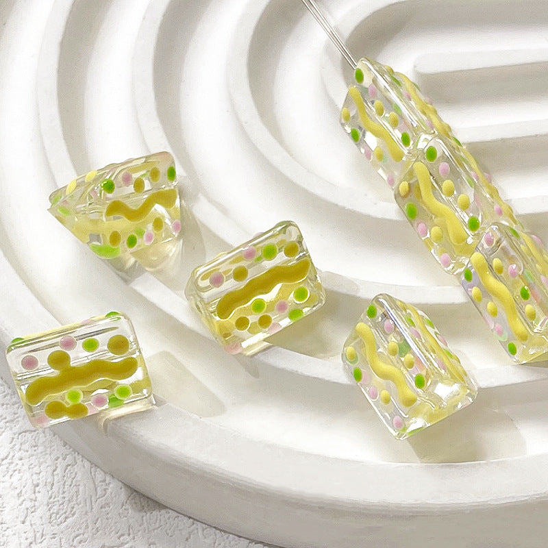 Lampwork Prism Glass Beads 12mm Hand Painted Dopamine Polka Dotted 5pcs 8