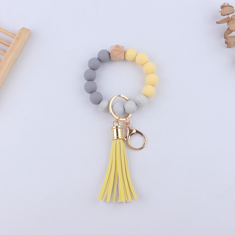 Leopard Print Silicone Bead Tassel Wristlet Keychain 16