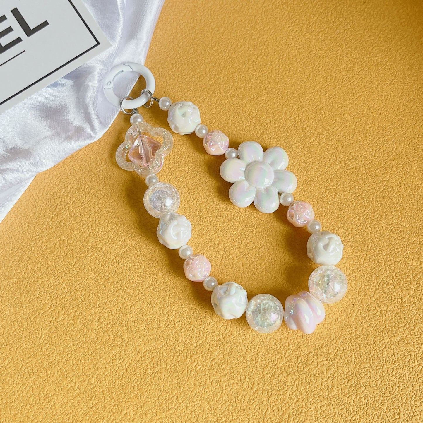 Acrylic Beaded Flower Keychain Pastel Colors Elegant Floral Charm 12