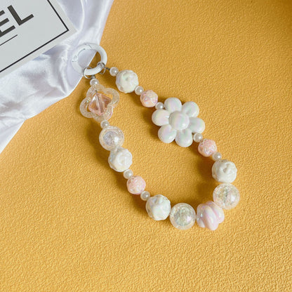 Acrylic Beaded Flower Keychain Pastel Colors Elegant Floral Charm 12