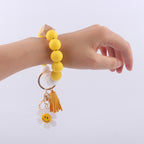 Sunflower Heart Wristlet Keychain Silicone Beaded Charm 3