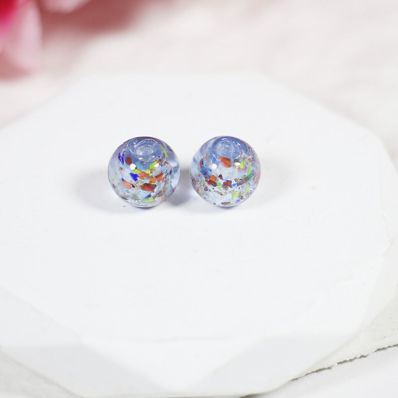 Lampwork Glass Beads Round 10/12mm Floral Silver Foil Filled 10pcs 6