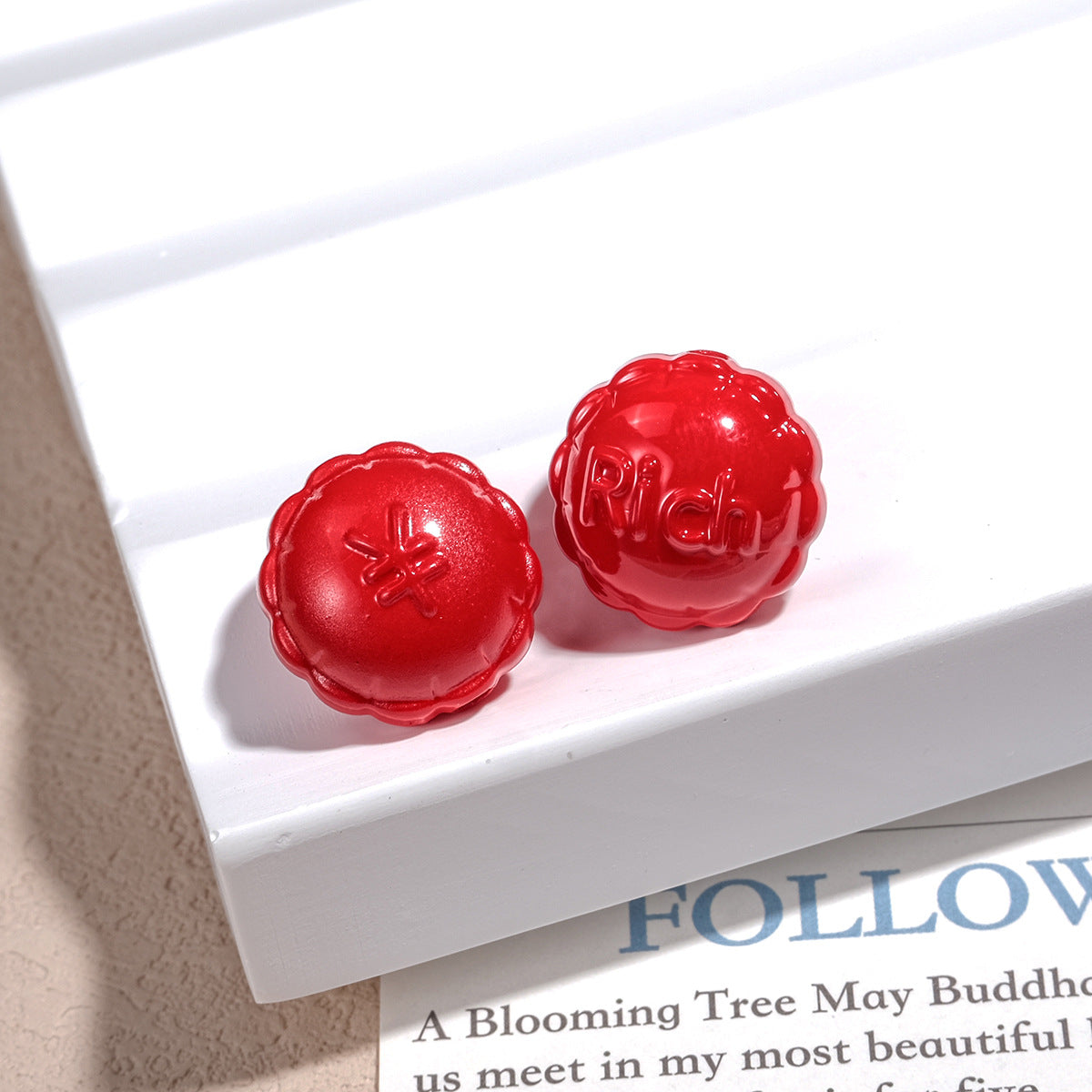 Word Rich Round Acrylic Beads 15mm Glossy Scalloped Edge 50pcs 4