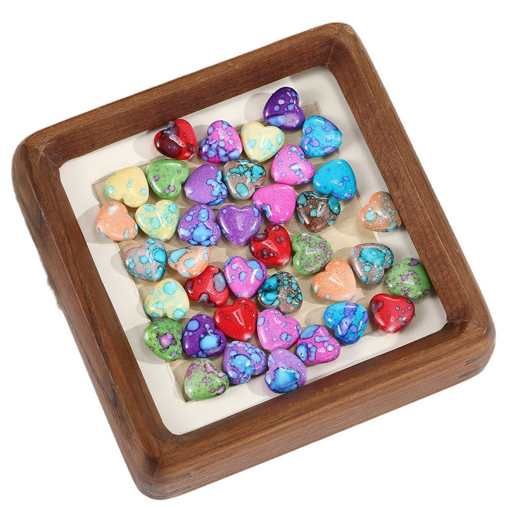 Blooming Ink Color Heart Acrylic Beads 15mm Colorful Mixed 100pcs 5