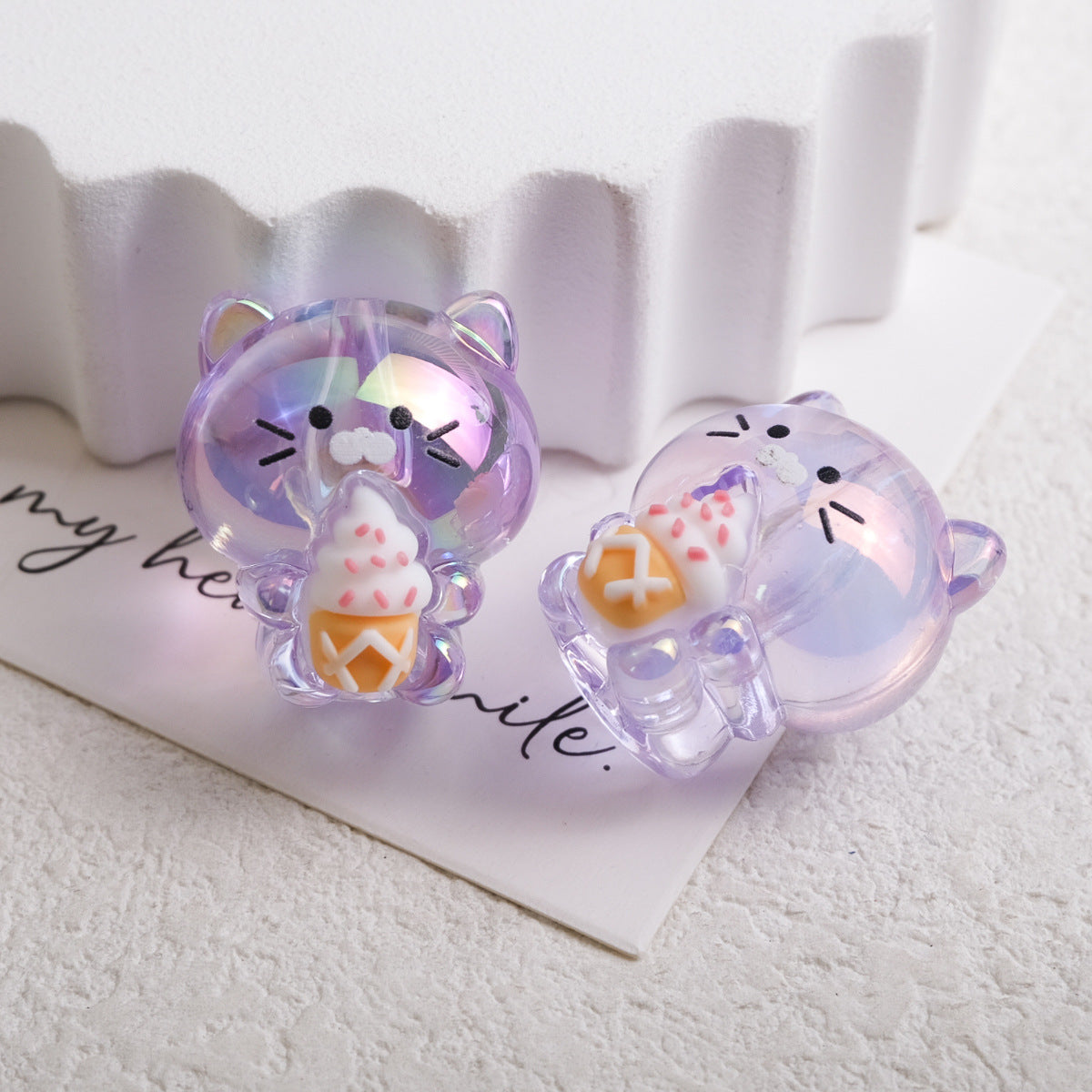 Plating Heart Acrylic Beads 27mm Transparent Cat Design 10pcs 11