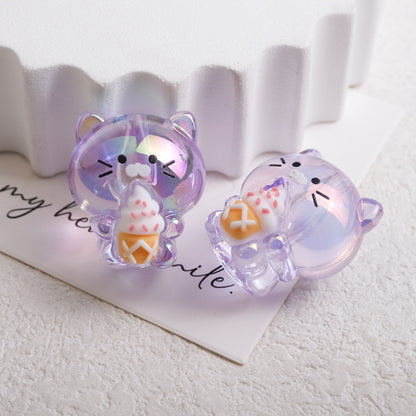 Plating Heart Acrylic Beads 27mm Transparent Cat Design 10pcs 11