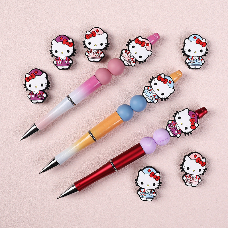 Silicone Focal Beads Nurse Hello Kitty Pink Blue Purple Uniforms 20pcs