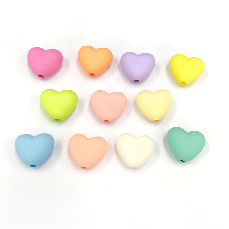 Rubberized Spray Painted Heart Acrylic Beads 16x19mm Macaron Color 50pcs