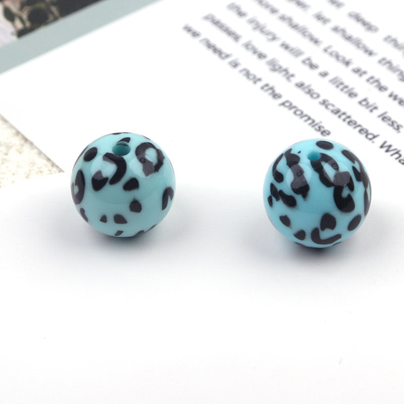UV Plating Round Acrylic Beads 16mm Candy Colored Leopard Print 20pcs 12