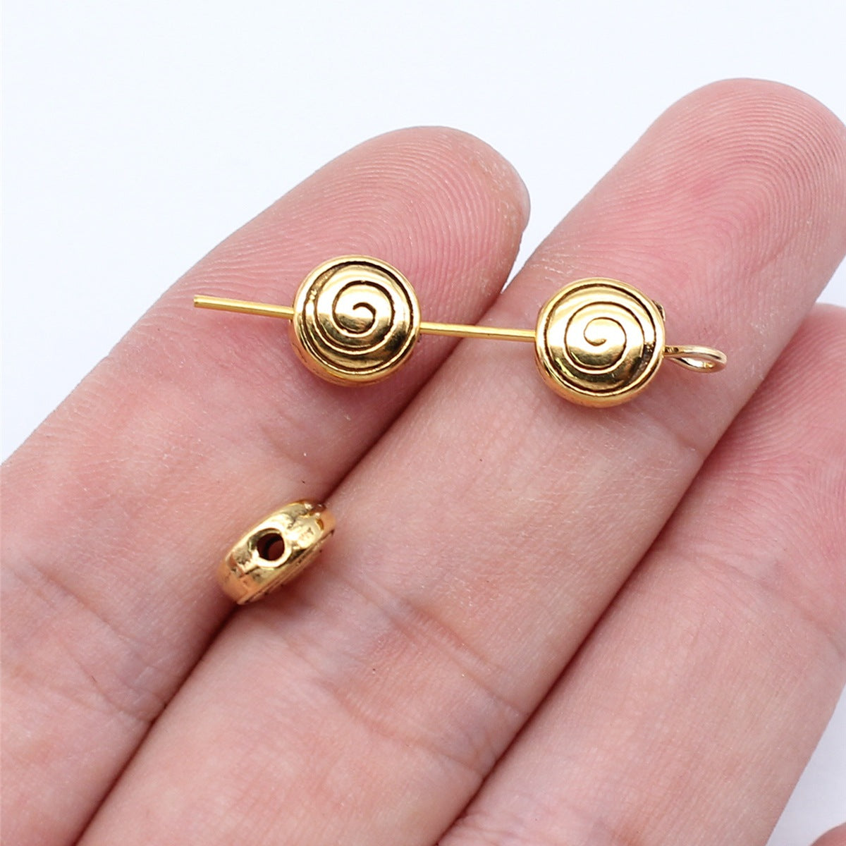 Flat Metal Beads 8mm Spiral Threaded Pattern Antique Silver Tone 50pcs 7