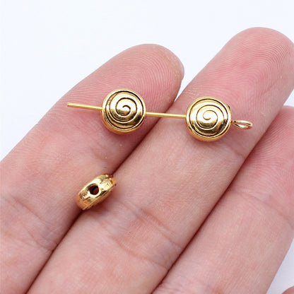 Flat Metal Beads 8mm Spiral Threaded Pattern Antique Silver Tone 50pcs 7