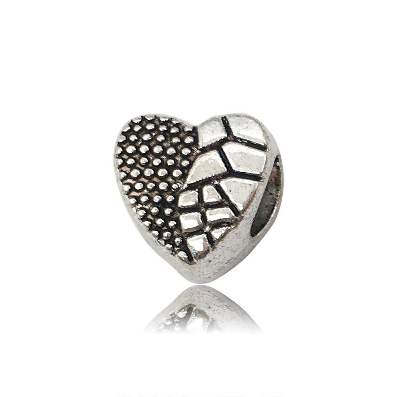 Heart Metal Beads Large Hole Metallic Silver Tone 30pcs 11