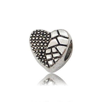 Heart Metal Beads Large Hole Metallic Silver Tone 30pcs 11
