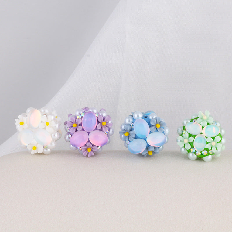 Cat Eye Bubblegum Beads 16mm Triple Flower Cluster Pastel 6pcs