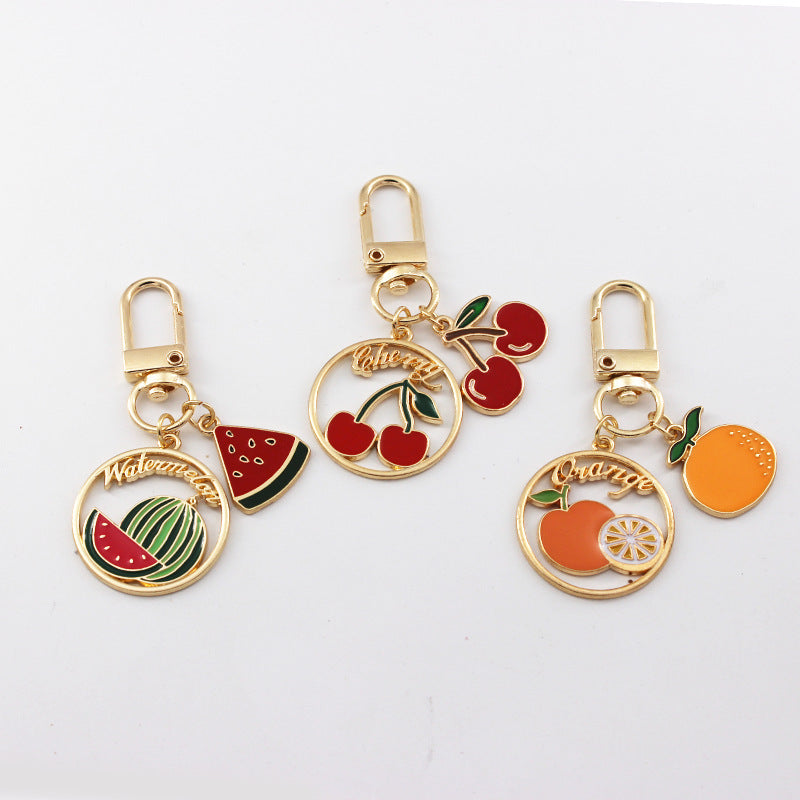Alloy Avocado Orange Fruit Keychain Metal Colorful Glossy Finish 2