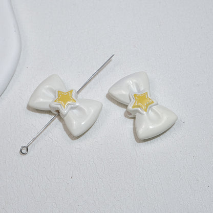 Painted Star Bow Acrylic Beads 28mm Glossy Mixed Colors 30pcs 12