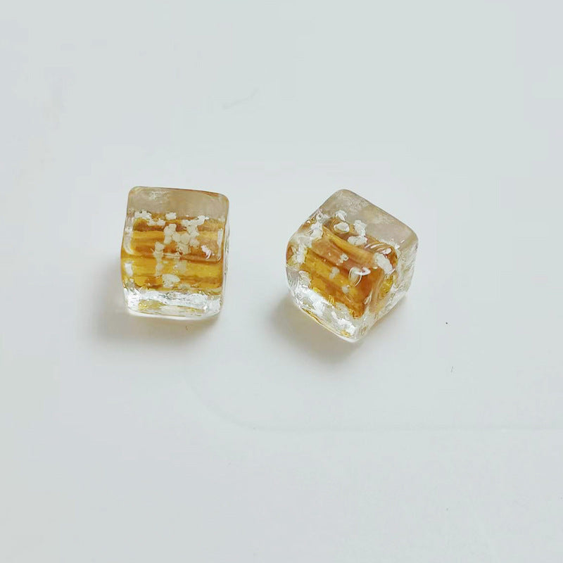 Lampwork Glass Beads Cube 12mm Glow In The Dark Floral Filled 20pcs 14