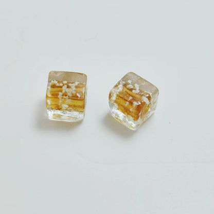 Lampwork Glass Beads Cube 12mm Glow In The Dark Floral Filled 20pcs 14