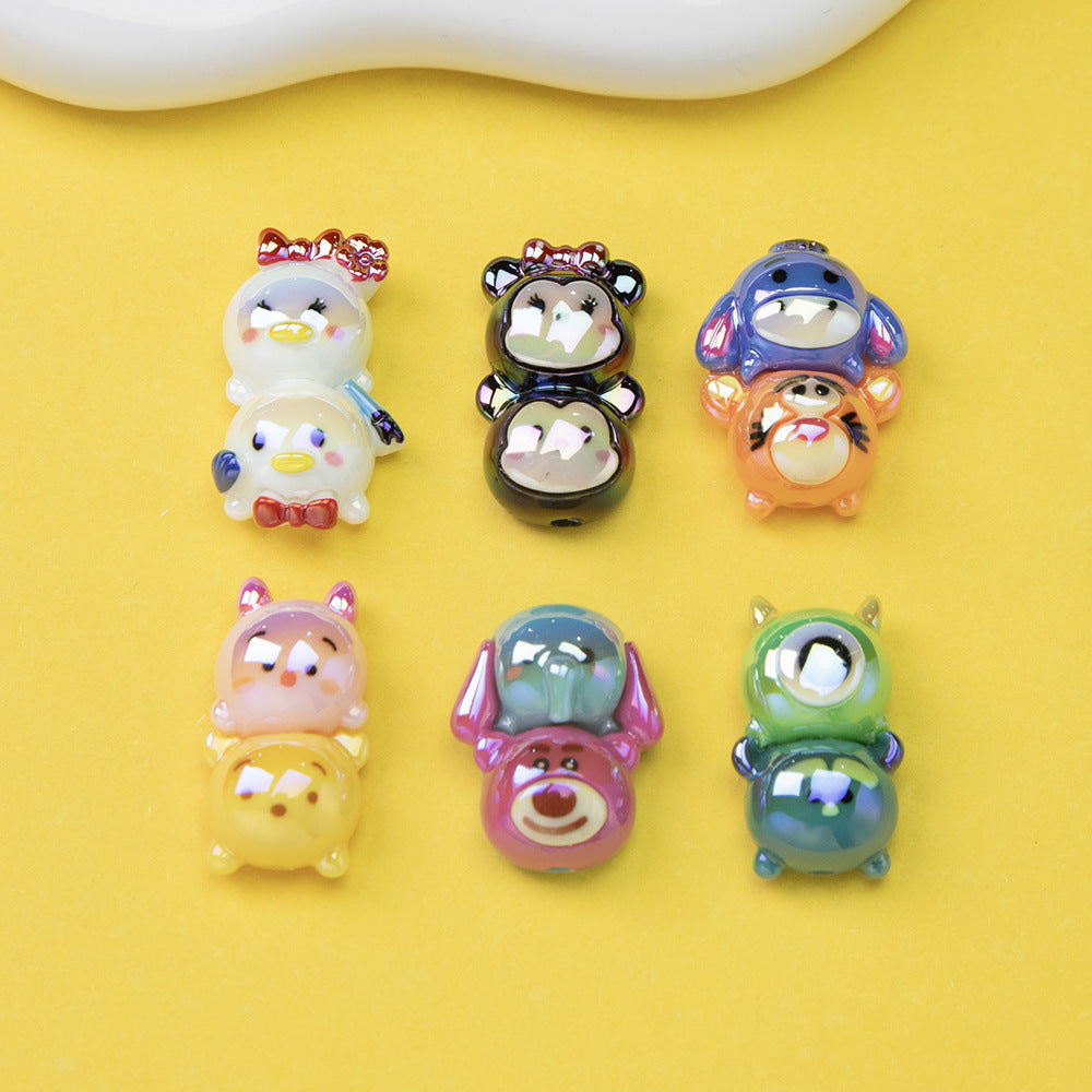 Cartoon Character Stack Series Resin Beads Glossy Jenga Block Shape 20pcs 2