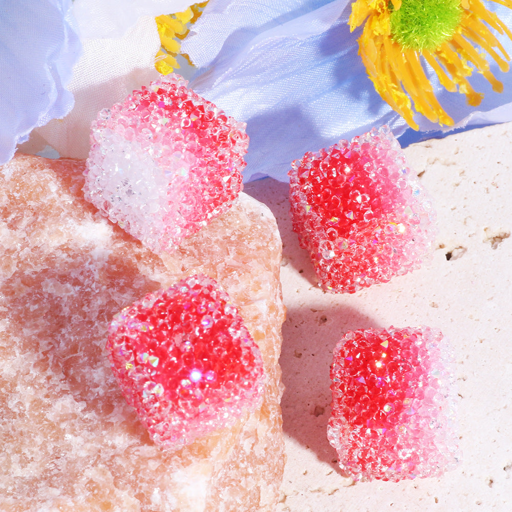 Gradient Acrylic Square Beads 16mm Granulated Sugar Texture 5pcs 7
