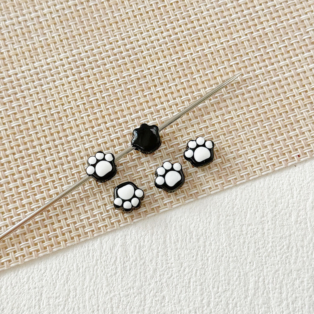 Cat Paw Metal Beads 11mm Glossy Enamel Painted Alloy 10pcs 20